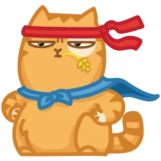 🌾 кот, мультфильм, наклейка, красная повязка, синий шарф telegram sticker