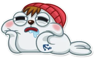 😒 anjing laut, kartun, stiker, binatang, imut, jangkar, topi whatsapp sticker