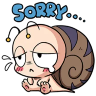 😞 SORRY... ขอโทษ, เสียใจ, น่ารัก, หอยทาก, การ์ตูน, สีหน้า, เศร้า telegram sticker
