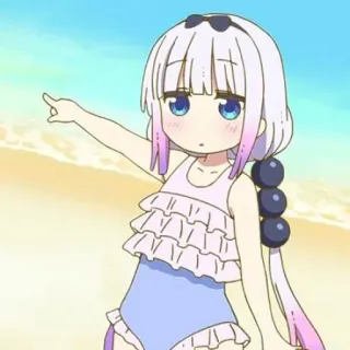 ☁️ Kanna Kamui Miss Kobayashi's Dragon Maid Anime, Kanna, Drago, Spiaggia, Kawaii, Carino telegram sticker