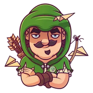 😉 Robin Hood Robin Hood, Arqueiro, Verde, Desenho animado, Avião de papel, Herói, Flecha telegram sticker
