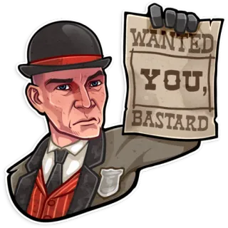 👮‍♂️ WANTED YOU, BASTARD truy nã, sự xúc phạm, xúc phạm, mũ bowler, thi hành luật, miền tây telegram sticker