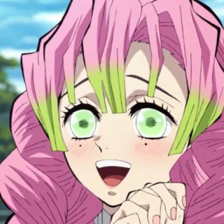 🌚 Mitsuri Kanroji Demon Slayer Anime, Demon Slayer, Mitsuri Kanroji, Pinke Haare, Liebes-Hashira, Süß, Manga telegram sticker