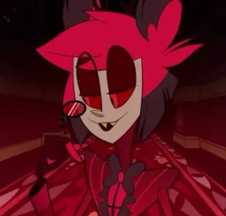 🍾 Alastor Hazbin Hotel demon, prezenter radiowy, zarozumiały, uśmiechnięty, monokl, czerwony telegram sticker