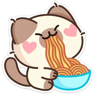 🐱 Katze, Spaghetti, süß, kawaii, Herz, Cartoon, Essen telegram sticker