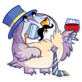 🎩 burung hantu, kartun, kacamata lensa tunggal, topi tinggi, anggur, berkelas telegram sticker