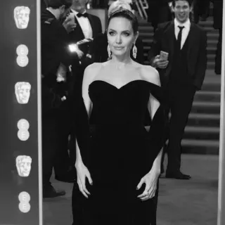 💸 Angelina Jolie 여배우, 유명인, 레드 카펫, 검은 드레스, 우아한, 패션 telegram sticker