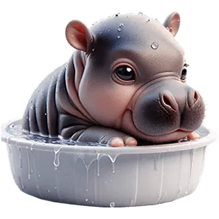 🚿 kuda nil, bayi kuda nil, binatang, imut, mandi, bak mandi, kartun, air telegram sticker