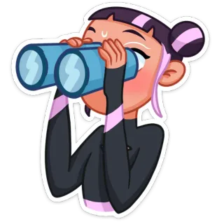 👀 chica, binoculares, dibujos animados, pegatina, mirando, espía telegram sticker