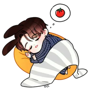 🍄 durmiendo, lindo, dibujos animados, tomate, conejo, dormilón whatsapp sticker