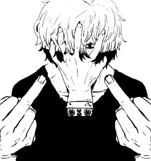 🌚 middle finger, offensive, rude, cartoon, black and white, gesture, anime telegram sticker