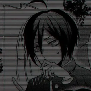 🌟 Shuichi Saihara Danganronpa อนิเมะ, มังงะ, ดันกันรอนปะ, ชูอิจิ ไซฮาระ, นักสืบ, อีโม, ขาวดำ telegram sticker