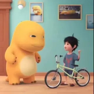 🧬 dessin animé, enfant, dinosaure, vélo, animation whatsapp sticker