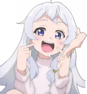 🙌 อนิเมะผู้หญิง, น่ารัก, ตื่นเต้น, ผมขาว, ตาสีม่วง telegram sticker
