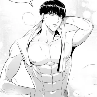 💸 Mann, Bauchmuskeln, Anime, Manga, Muskeln, Dusche, Handtuch, oberkörperfrei telegram sticker