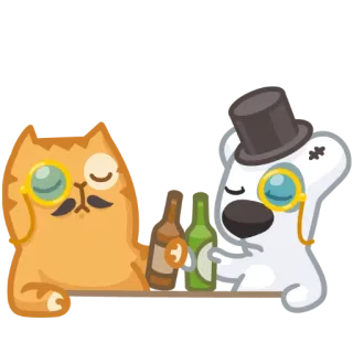 🍷 kucing, anjing, kacamata tunggal, topi tinggi, alkohol, minum, hewan whatsapp sticker