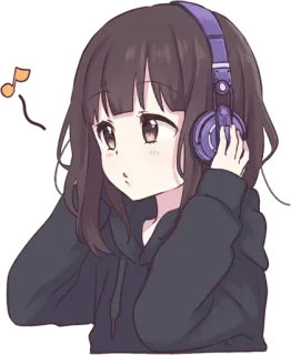 🎵 anime, girl, headphones, music, cute, cartoon telegram sticker