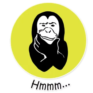 🤔 Hmm... monkey, thinking, hmm, animal, cartoon, ape, doubt, pondering telegram sticker