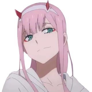 😏 Zero Two Darling in the Franxx Anime, Zero Two, Darling in the Franxx, rosa Haare, Hörner telegram sticker