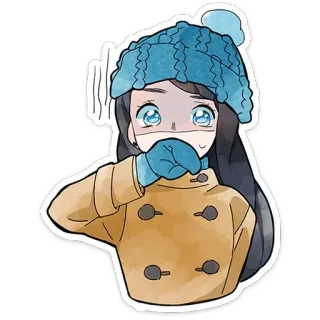 🥹 menina, inverno, frio, chapéu, luvas, desenho animado, fofo telegram sticker