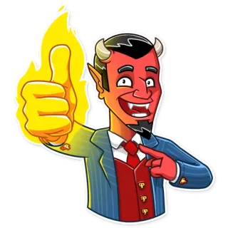 👍 diabo, joinha, terno, chifres, demônio, desenho animado telegram sticker