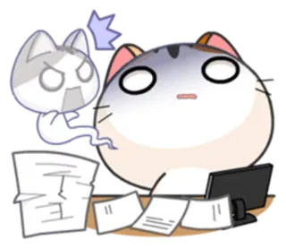 👻 gato, fantasma, escritório, trabalho, estressado, computador telegram sticker