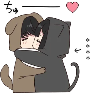 🍫 ちゅ Chibi, Anime, Câlin, Kawaii, Chien, Chat telegram sticker