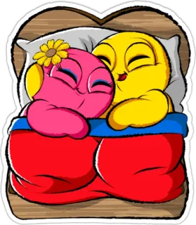 🛏 Cartone animato, Sonno, Letto, Carino, Coppia, Amore, Emoji, Giallo, Rosa telegram sticker