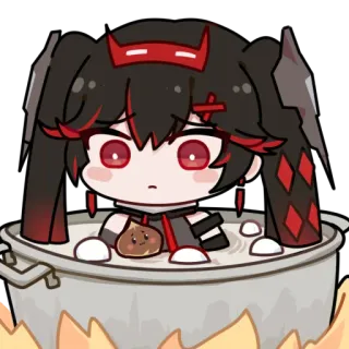 😶 アニメ, 女の子, 鍋, 火, 料理 telegram sticker