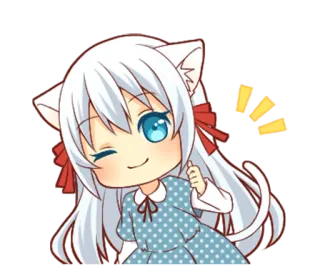 👍 Anime, Mädchen, Katzenohren, Kawaii, Chibi, Süß, Manga, Zwinkern telegram sticker