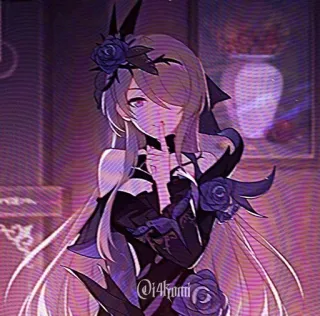 🤫 @i4krumi anime meisje, rozen, lang haar, paars, jurk, karakter art whatsapp sticker