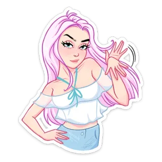 👋 женщина, девушка, розовые волосы, милый, мультфильм, волна telegram sticker