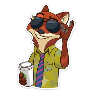 😎 Nick Wilde Zootopia キツネ, ズートピア, アニメ, サングラス, コーヒー, ディズニー telegram sticker