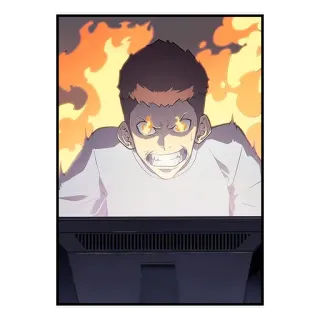 😡 raiva, computador, fogo, anime, homem, desenho animado telegram sticker