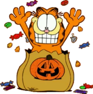 👻 Garfield Garfield, Halloween, Abóbora, Doces, Desenho animado, Gato laranja telegram sticker