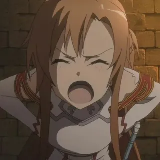 🍂 Asuna Sword Art Online Anime, Wanita, Marah, Karakter, Pedang, Baju Zirah whatsapp sticker