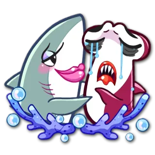 😭 鲨鱼, 卡通, 海洋生物, 海洋, 哭泣, 鱼, 悲伤 telegram sticker