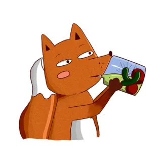 😂 zorro, bebiendo, animal, dibujo animado, ilustración, bebida telegram sticker