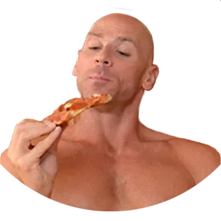 🍕 Johnny Sins лысый, мужчина, пицца, ест, топлес telegram sticker