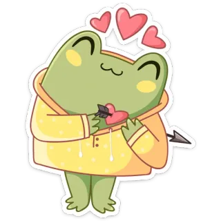 ❤️ grenouille, amour, flèche, coeur, mignon, dessin animé, diable, démon, saint valentin whatsapp sticker