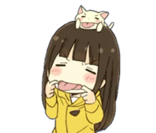 😝 Kreskówka, Dziewczyna, Kot, Słodkie, Śmieszne, Anime telegram sticker