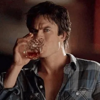🥃 Damon Salvatore The Vampire Diaries bebiendo, vampiro, tele, Ian Somerhalder telegram sticker
