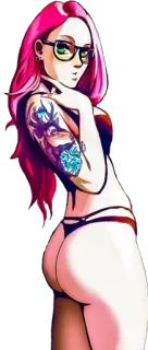 ⏬ capelli rosa, tatuaggio, occhiali, anime, donna whatsapp sticker