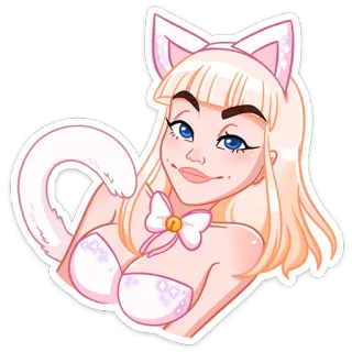 😏 девушка-кошка, аниме девушка, сексуальная, блондинка, женщина, пин-ап, мультфильм whatsapp sticker