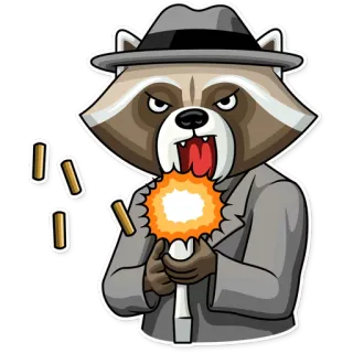 😡 szop pracz, broń, gangster, kreskówka, zwierzę, gangster, broń telegram sticker