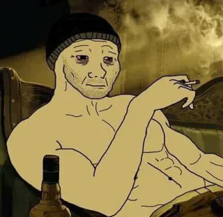 🚬 meme, wojak, cigarette, drinking, alcohol, bottle telegram sticker