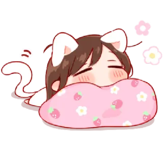 🎭 imut, telinga kucing, bantal, tidur, kawaii, telinga hewan telegram sticker
