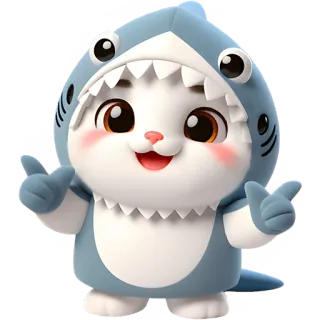 ✌️ Dessin animé, Animal, Requin, Chat, Mignon, Kawaii telegram sticker