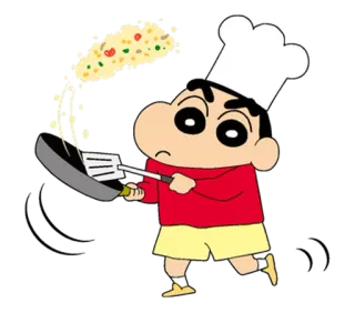 🍳 Shin-chan Crayon Shin-chan anime, cooking, chef, frying pan, rice, cartoon, food telegram sticker