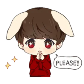 🙏 PLEASE! lindo, suplicante, orejas de conejo, anime, petición, kawaii, rogando telegram sticker